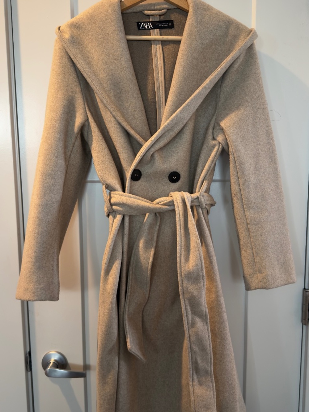 Zara XS cream hooded wool trench coat